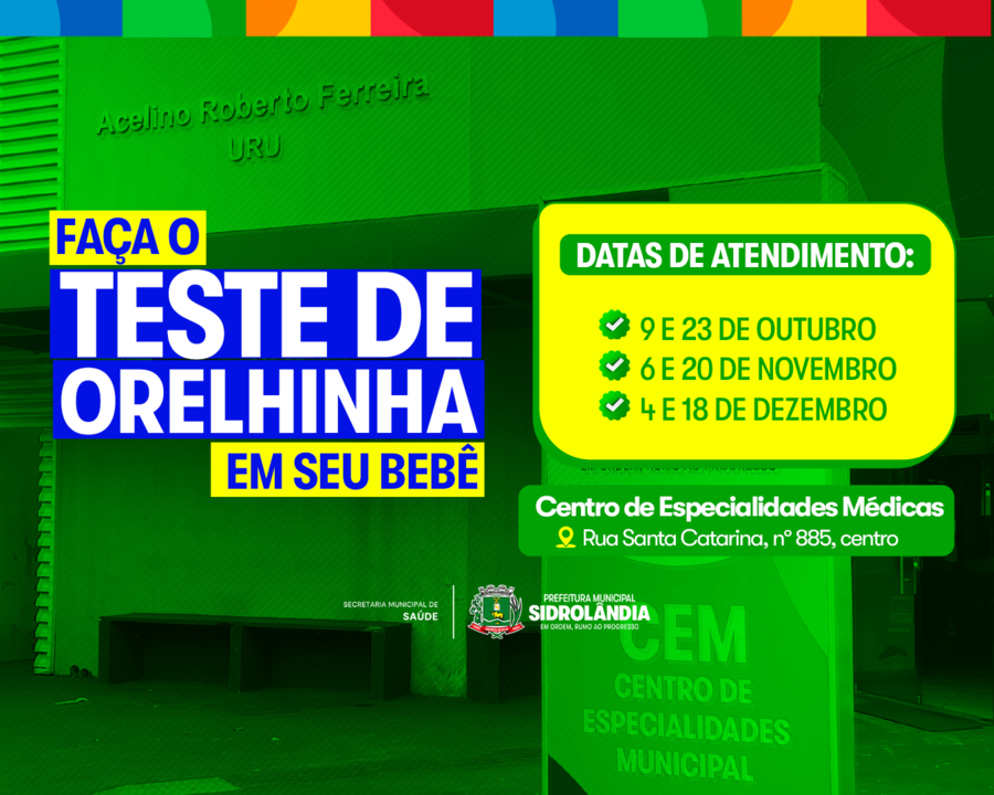 Cuidado neonatal: Saúde reforça importância do Teste da Orelhinha e divulga cronograma de atendimentos