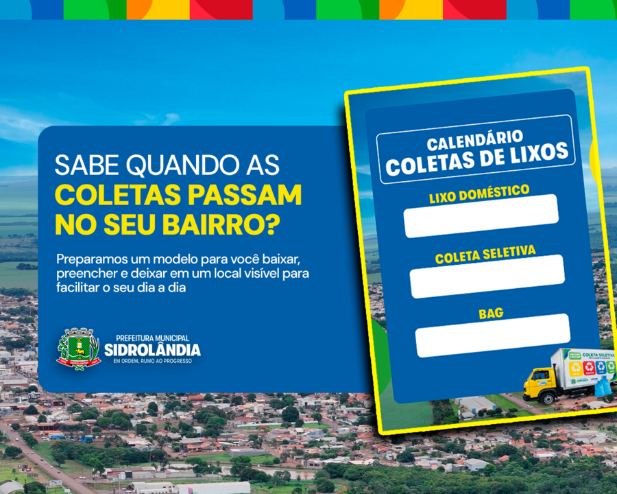 Prefeitura disponibiliza modelo prático para organização dos dias de coleta de resíduos em Sidrolândia