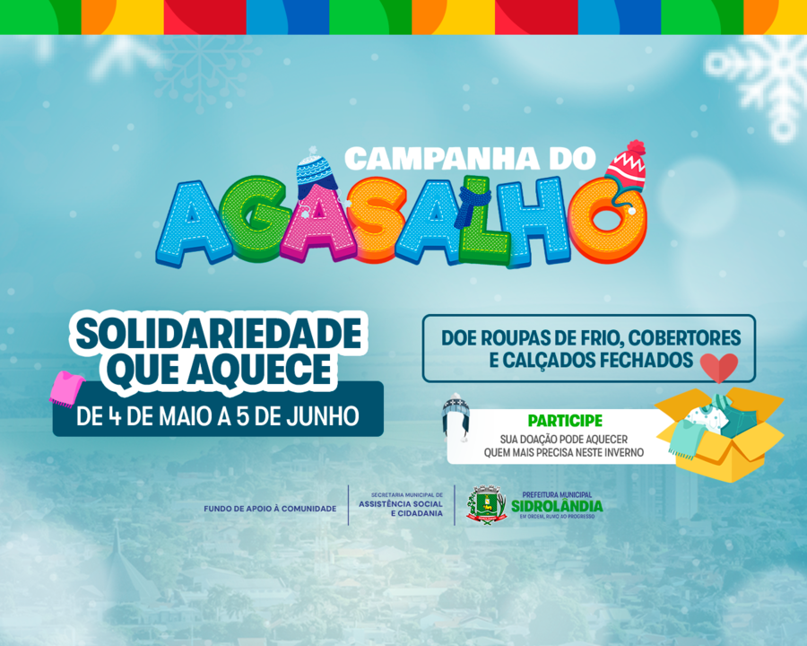 Campanha do Agasalho começa em maio e terá diversos pontos de arrecadação em Sidrolândia