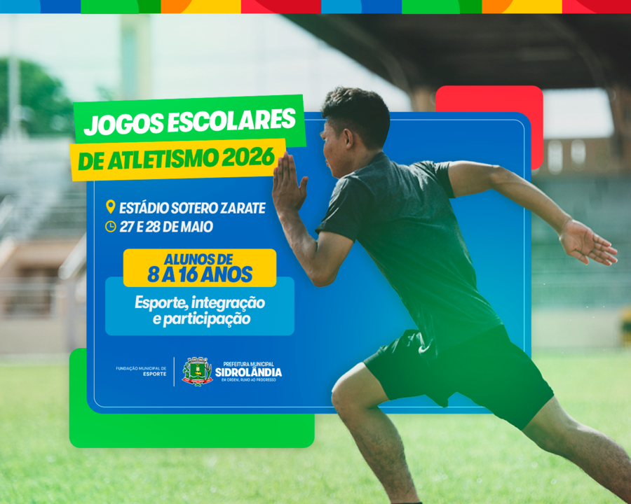 Sidrolândia promove Jogos Escolares de Atletismo 2026 nos dias 27 e 28 de maio