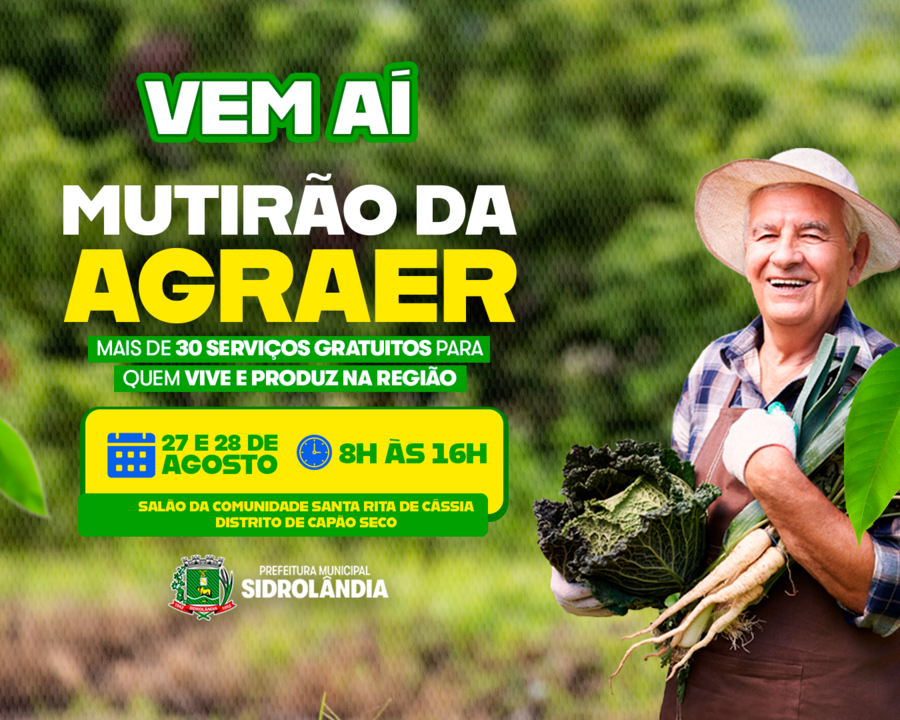 Mutirão da Agraer terá mais de 30 serviços gratuitos no Distrito de Capão Seco, confira