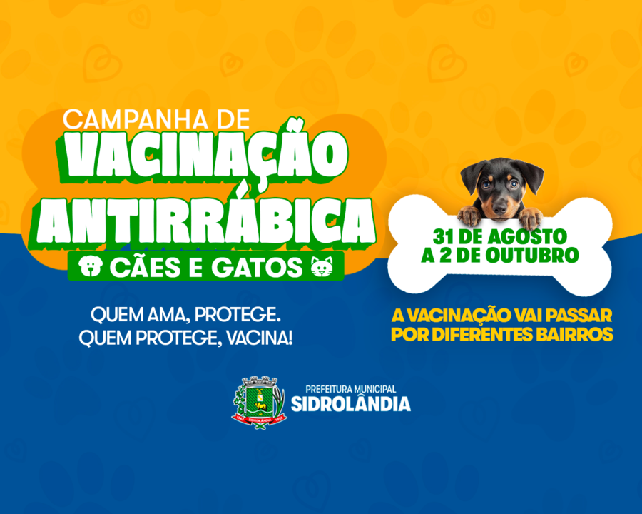  Campanha de vacinação antirrábica percorrerá bairros de Sidrolândia a partir de 31 de agosto